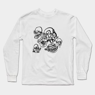 Multiple faces #2 - Psychedelic Line Ink Drawing with Art Style Long Sleeve T-Shirt